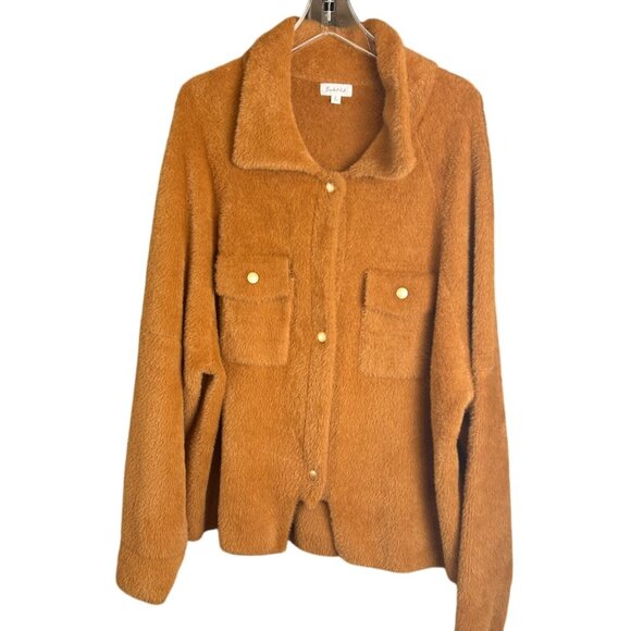 Bucketlist Women's Super‎ Soft Fur Shacket Large Camel Normcore Fall Fashion - Picture 2 of 11